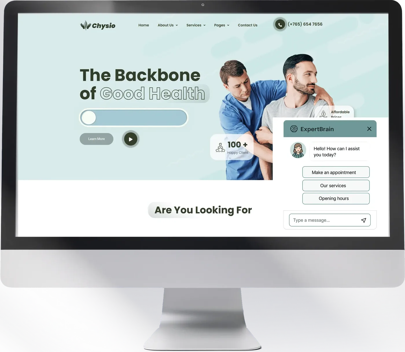 Chatbot Vita integrado en la web Chysio gestionando citas de fisioterapia