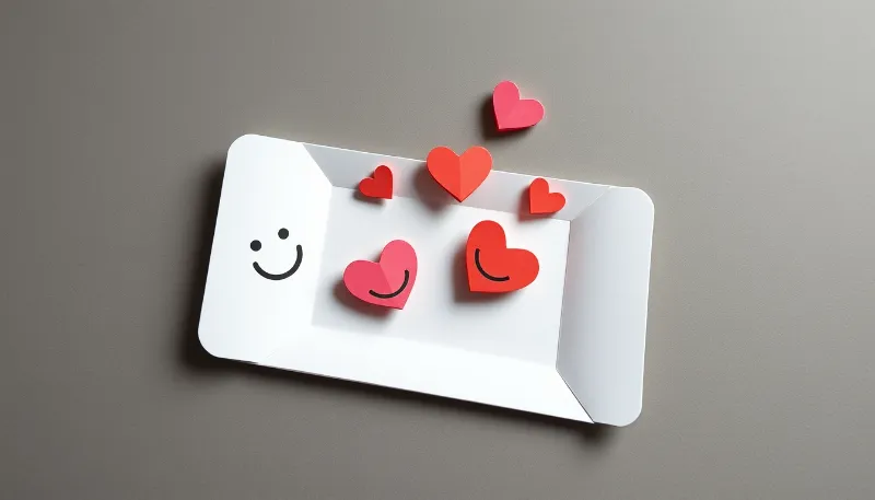 Móvil de papel con corazones rojos, simbolizando la atención empática de los asistentes de llamadas con Inteligencia Artificial.