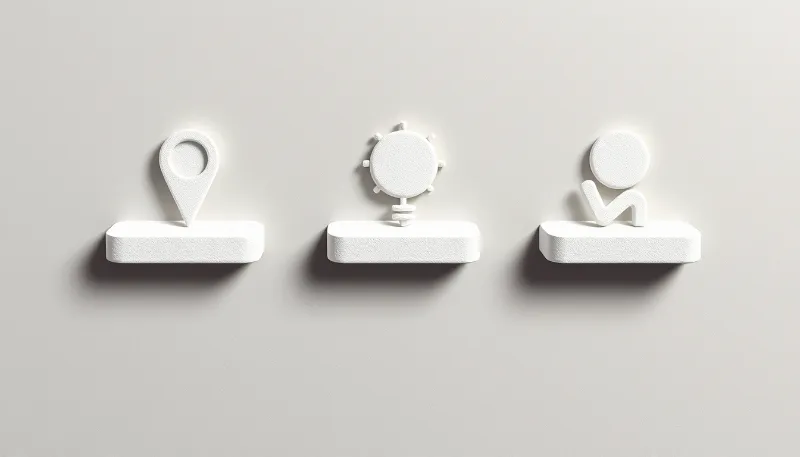 Tres iconos blancos sobre fondo claro representando localización, salud global y atención personalizada automatizada con IA