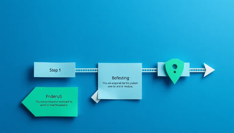 Diagrama de pasos sobre fondo azul, representando el proceso de implementación en consultoría de inteligencia artificial para empresas.