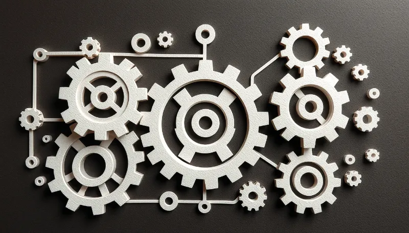 Engranajes conectados simbolizando procesos automatizados e integraciones tecnológicas.